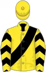 Yellow, black sash, chevrons on sleeves