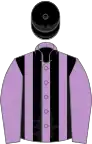 Mauve and black stripes, mauve sleeves, black cap