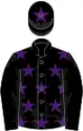 Black, purple stars on body, star on cap