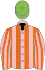 Pink and orange stripes, light green cap