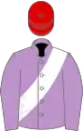 Mauve, white sash, red cap