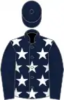 Dark blue, white stars, dark blue sleeves, dark blue cap