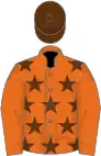 Orange, brown stars on body, brown cap