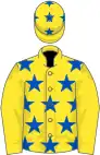 Yellow, blue stars on body and cap