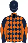 Dark blue and orange diamonds, diabolo on sleeves