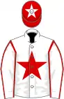 White, red star and seams on sleeves, red cap, white star