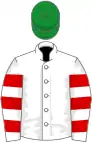 White, white sleeves, red hooped, green cap