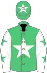 Emerald green, white star, white sleeves, emerald green stars, emerald green cap, white star