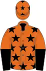 Orange, black stars, black and orange halved sleeves