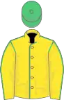 Yellow, emerald green seams, green cap