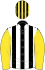 Black and white stripes, yellow sleeves, black and yellow striped cap