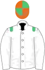 White, emerald green epaulets, orange and emerald green quartered cap