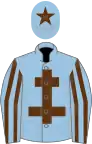 Light blue, brown cross of Lorraine, striped sleeves and star on cap