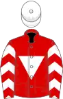 Red, White inverted triangle, chevrons on sleeves, White cap