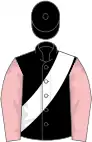 Black, white sash, pink sleeves