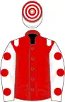 Red, white epaulets, white sleeves, red spots, hooped cap