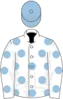 White, Light Blue spots, Light Blue cap