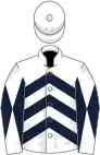 White, dark blue chevrons, diabolo on sleeves, white cap