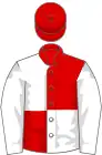 Red and white (quartered), white sleeves, red cap