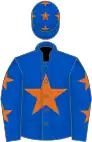 Royal blue, orange star, royal blue sleeves, orange stars and cap