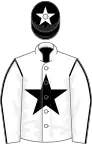 White, black star, white sleeves, black seams, black cap, white star