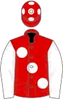 Red, large White spots, sleeves and spots on cap