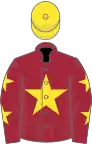 Maroon, yellow star, maroon sleeves, yellow stars, yellow cap