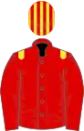 Red, yellow epaulets, striped cap