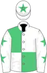 White and emerald green quartered, emerald green stars on sleeves, emerald green star on cap