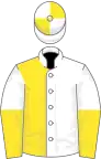 White and yellow (halved), halved sleeves, white and yellow quartered cap