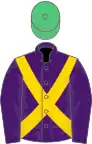 Purple, gold cross sashes, emerald green cap