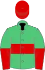 Emerald green, red hoop, halved sleeves, red cap