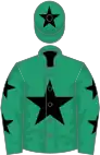 Emerald green, black star, emerald green sleeves, black stars, emerald green cap, black star