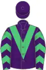 Violet, Green sleeves, Purple chevrons, Purple cap