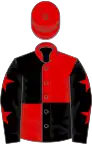 RED and BLACK quartered, BLACK sleeves, RED stars, RED cap