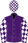 Purple, white and purple checked sleeves and cap