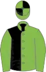 Light green and black (halved), light green sleeves, quartered cap