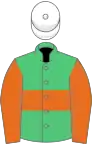 EMERALD GREEN, ORANGE hoop and sleeves, WHITE cap