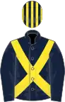 Dark blue, yellow cross belts, striped cap