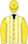 Yellow and white stripes, yellow sleeves and cap