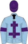 Light blue, purple cross of lorraine, armlets and cap