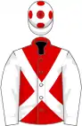 Red, white cross-belts and sleeves, white cap, red spots