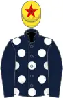 Dark blue, white spots on body, yellow cap, red star