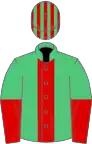 Emerald Green, Red stripe, halved sleeves, Emerald Green and Red striped cap