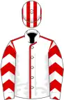 White, red seams, chevrons on sleeves, red and white striped cap