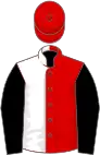 Red and white (halved), black sleeves, red cap