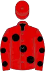 Red, large black spots, black spots on sleeves, red cap