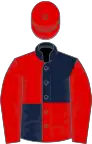 Dark blue and red (quartered), red sleeves and cap