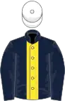 Dark blue, yellow stripe, white cap