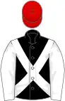 Black, white cross-belts and sleeves, red cap